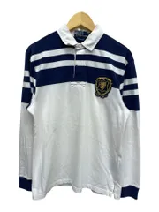 POLORALPH LAUREN (ポロラルフローレン) 長袖ラガーシャツ ワッペン CUSTOM FIT 90S 00S 古着 ビンテージ M ホワイト×ネイビー メンズ/065