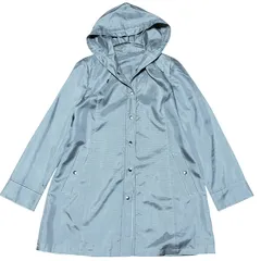 【美品】Leilian レリアン スプリングコート 11サイズ L相当 ボーダー ポリエステル ロングコート レインコート フードあり