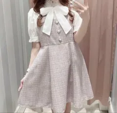 evelyn (エブリン) 量産型スナ系st ピンク ツイード グリッター パール ワンピースop