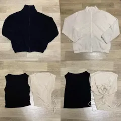 フリース ブラック アイボリー ノースリーブ セット