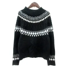 グローブ grove ニット セーター ハイネック 総柄 長袖 L 黒 ブラック /MN