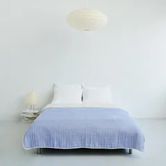 【迅速発送】nishikawa 【 西川 】 hauu 育てるさらもち6重ガーゼケット シングル 洗える 綿100％ 日本製 さらっと軽やか ふんわり柔らか リバーシブル ブルー FR05081514 1