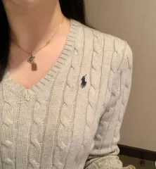 (正規品) ポロラルフローレン Vネック ケーブル編み ニット グレー
