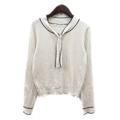 ナイスクラップ NICE CLAUP EVERY.VERY ニット カットソー ボウタイ 長袖 リブ F 白 アイボリー /MN