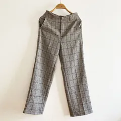 GU ジーユー ハイウエストストレートスラックス チェック パンツ ハイウエスト センタープレス ダークグレー Mサイズ 221-342759