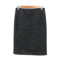 エムプルミエ ブラック M-Premier BLACK タイトスカート ひざ丈 ツイード 36 黒 ブラック 白 ホワイト /MS