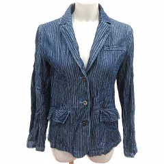 レリアン Leilian テーラードジャケット デニム ストライプ 9 M 青 ブルー /YK
