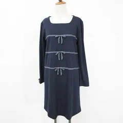 ギャラリービスコンティ GALLERY VISCONTI ワンピース チュニック 長袖 スクエアネック ひざ丈 ニット リボン 紺 ネイビー M