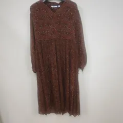 美品　UNIQLO　ユニクロ　花柄シフォンプリーツワンピース　ブラウン　Sサイズ
