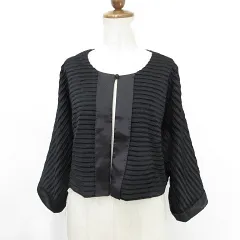 ピサーノ PISANO ノーカラージャケット パーティー 七分袖 ボーダー 黒 ブラック LL