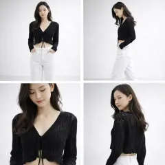 ニット クロップド カーディガン ブラック 長袖