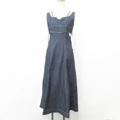 リリーブラウン Lily Brown ワンピース ノースリーブ ロング フレア ストレッチ 紺 ネイビー 1