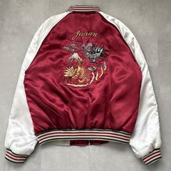スカジャン/横須賀ジャンパー フリー ドラゴン/龍 鷹 刺繍入り レッド