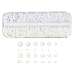 【LEISURE CLUB】 ネイル パール 半円パール 6サイズ 半丸 ホワイト 3Dネイルデザイン デコレーション ジェルネイルレジン用 収納ケース付き ハンドメイド 手芸 クラフト DIY 素材(ホワイト＋ベージュ)