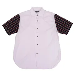 コムデギャルソン オムCOMME des GARCONS HOMME チェック使いピンタック半袖シャツ 薄ピンク紺他S