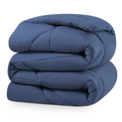 【数量限定】肌掛け布団 セミダブル 冬 暖かい 150x210cm 洗える 抗菌防臭 軽量 防ダニ 掛け布団 通気性 オールシーズン 羽毛布団 - 快適な睡眠を提供する 1.8kg ネイビー