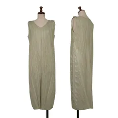 プリーツプリーズPLEATS PLEASE サイドカッティングデザインプリーツVネックノースリーブワンピース ベージュ4