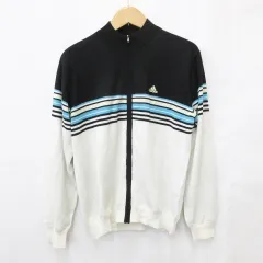 アディダス adidas テーラーメイド ジャケット ニット ゴルフ スポーツウェア 長袖 ジップアップ ハイネック ロゴ 蓄熱 防寒 ウール混 ボーダー 黒 青 ブラック ホワイト ブルー L