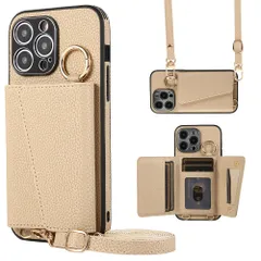 TENSIK iPhone 15 Pro Max 用の ケース 手帳型 肩掛け アイフォン 15 プロ マックス 用の ショルダー スマホケース iPhone15 Pro Max 用の カバー PUレザー 首掛け 斜めかけ マグネット式 ICカード収納 鏡付き