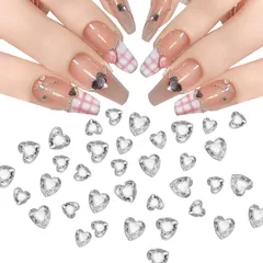 ネイルパーツ ハート約100個入り 3mm 6mm ネイルストーン3D立体ぷっくりハートストーンキラキラガラスラインストーンネイルアートデコパーツレジンジュエリーパーツ(クリア)