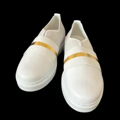 未使用　CORSO ROMA,9 コルソローマ スリッポン 白 金 ホワイト ゴールド 1710073 レザー イタリア製 厚底 シューレス スニーカー きれいめ 本革 ローカット 幅広 レディース サイズ38 約24〜24.5cm相当