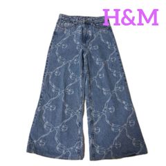 【H&M】Flared High Denim with Ribbon / Ribbon Pattern Flared Denim