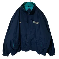 4XL ネイビー ナイロン ブルゾン 刺繍 オーバーサイズ 極太アーム ジャケット アウター レディース ユニセックス メンズ 古着 長袖 CHM