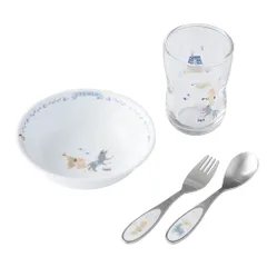 NARUMI(ナルミ) 子供用 食器セット ブレーメン 4点セット デイリーセット グラス おやつ皿 スプーン フォーク 出産祝い お食い初め 離乳食 ギフト 日本製 7980-33547