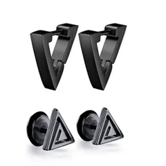 セットボディピアス フープ 4個 イヤリング 黒 ステンレス製 片耳/両耳/軟骨 三角 メンズ レディース メンズ ユニセックス ピアス 男女兼用 ブラック Yesallwas (黒)