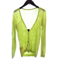 ユナイテッドアローズ ピンクレーベル UNITED ARROWS PINK LABEL ニット カーディガン 麻 リネン 長袖 黄緑 イエローグリーン /AU