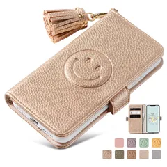 For 14 対応 ケース手帳型 かわいい シンプル おしゃれ スマホケース 14 携帯カバー 高級レザー 14 手帳ケース タッセル 14 smile 女性 14 適用 携帯カバー 全面保護 防汚シェル 笑顔 14 財布型 横置きスタンド機能付き 電話ケース