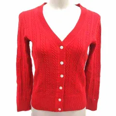 トミーヒルフィガー TOMMY HILFIGER カーディガン ニット Vネック ケーブル 長袖 S/P S 赤 レッド /YK