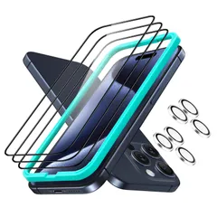 【特級ガラス・3+2セット】ESR いphone15pro max ガラスフィルム 3倍米軍規格保護 iPhone15ProMax用 超タフ 超強化ガラス Armorite保護セット 耐衝撃 全面保護 取り付け簡単フレーム iphone 15 pro max