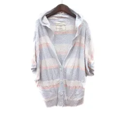 ジェラートピケ gelato pique ルームウェア パーカー 前開き ボーダー 五分袖 F 水色 ライトブルー /MN