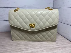 ■美品 キミジマ ショルダーバッグ 斜め掛け アイボリー キルティング リボン レザー■