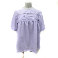 インディヴィ INDIVI シャツ ブラウス プルオーバー 半袖 レース 38 M 紫 パープル /YI