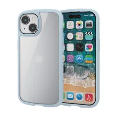 エレコム iPhone15 ケース TOUGH SLIM LITE 耐衝撃 衝撃吸収 薄型 軽量 ストラップシート付き ストラップホール付き [全周配置のエアークッションが衝撃を吸収] ブルー PM-A23ATSLFCBU