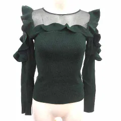 スナイデル SNIDEL ニット カットソー 切替 シアー フリル 長袖 F 緑 グリーン 黒 ブラック /YK