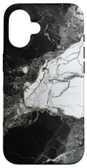 黒と白の大理石模様プリント グラフィック エレガント スマホケース iPhone 16 用