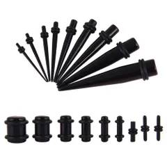 [QIKEJI] 拡張ピアス フレアセット 黒 金属アレ ルギー対応 軽量 男女兼用 9サイズ 1.6mm~10mm (18アイテム)