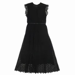 美品 ジャンバティスタヴァリ GIAMBATTiSTA VALLi フラワーモチーフ ケミカルレース ドレス ロングワンピース ラッフル ノースリーブ 40 黒 ブラック/△A71/レディース