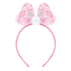 ピンクの子供カチューシャが可愛いポンポンラインストーンプリンセスパーティーヘアアクセキラキラ白ポチガール (ピンク B)