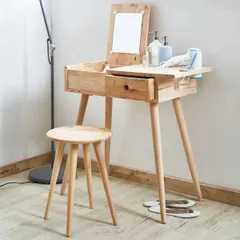 ♪天然木 ドレッサーテーブル＆スツールセット ［幅82cm］　　　　ドレッサー デスク 簡易テーブル 作業机 事務机 ハイテーブル サイドテーブル 引出し