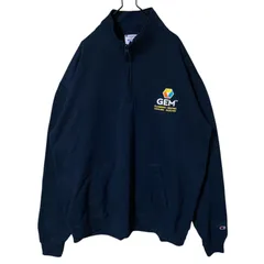 2XL トレーナー ハーフジップ チャンピオン ネイビー オーバーサイズ ワンポイント 刺繍 スウェット レディース ユニセックス メンズ 古着 長袖 CHM