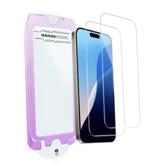 For iPhone 16 / iPhone 15 ガラスフィルム【2枚】【ガイド枠付き】 自動吸着・超簡単貼り付け 日本旭硝子素材 9H硬度 耐衝撃 キズ防止 飛散防止 高透過率 滑らかな手触り For アイフォン 16/15 ガラスフィルム