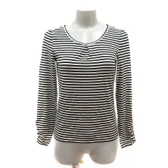 エニィスィス エニシス anySiS カットソー Uネック ボーダー 長袖 M 黒 ブラック 白 アイボリー /MS