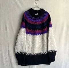 【アルパカ混】 ボリビア製 Vintage ノルディック ニット セーター / ウール パープル アイボリー ビンテージ K6-01022-9695