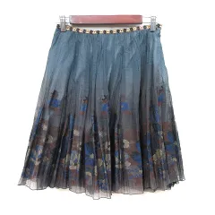 ロイスクレヨン Lois CRAYON フレアスカート ひざ丈 総柄 M 紺 ネイビー 茶 ブラウン /YI