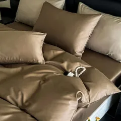 掛け布団カバー シングル 綿100％ サテン織り 100番手双糸 超長綿 400本高密度生地 ホテル仕様 防ダニ 掛けふとんカバー ふとんカバー 布団カバー シルクのような肌触り 北欧 滑らか 柔らかい (150ｘ210cm, ショコラブラウン)