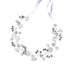 [LUYING] パール 花飾り 髪飾り カチューシャ 花 パール 花かんむり フラワー ヘアバンド 花冠 ヘアアクセサリー 女の子 発表会/結婚式/入学式/パーティー ダンス/卒業式/写真/和装/撮影 子供 大人用 (シルバー, A)